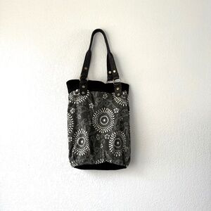 Lucky Brand Women’s black and White canvas suede & leather Shoulder Bag